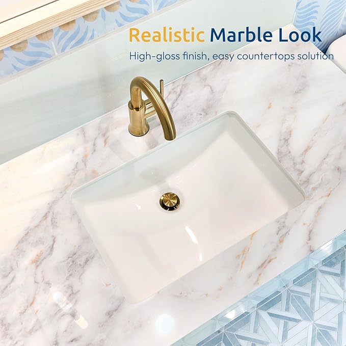 rabbitgoo Glossy Marble Contact Paper Peel and Stick Wallpaper 23.6" X 196.8"