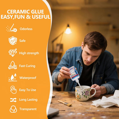 Super Glue for Porcelain and Pottery Repair with Anti Clog Cap. 6 x 1 fl oz,CA Glue - Clear Ceramic Repair Adhesivefor Dishes, Tiles, DIY Crafts, Quick Dry