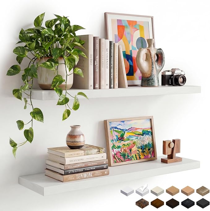 White Floating Shelves Set of 2, 35.43in Wall Mounted Display Ledge Shelves