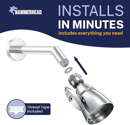 HammerHead Showers® Solid Metal 2 Inch High Pressure Shower Heads - CHROME – California Compliant 1.75 GPM Low Flow Rate - High Flow Shower Head with ADJUSTABLE SPRAY PATTERN - Fixed Shower Head