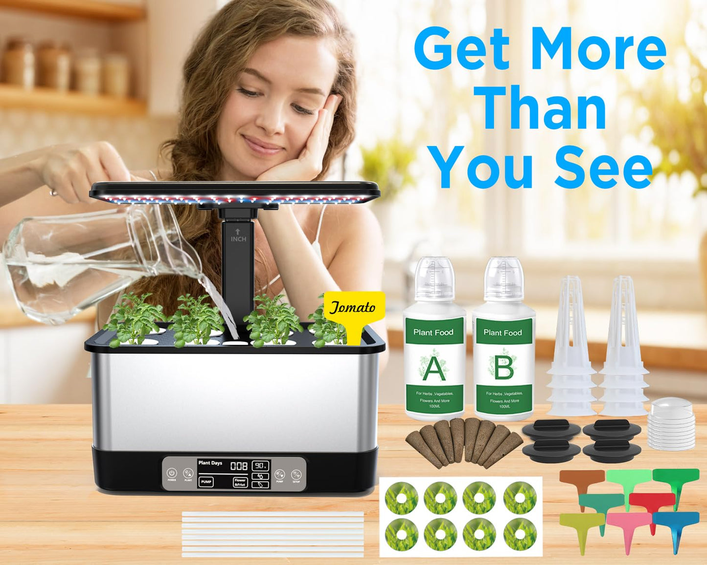 Hydroponics Growing System Indoor Garden, Smart Indoor Herb Garden with Grow Light, in Door Gardening System 8 Pods, APP & WiFi Control, Auto Timer, Quiet Pump, Stainless, Gift for Women Mom, Black