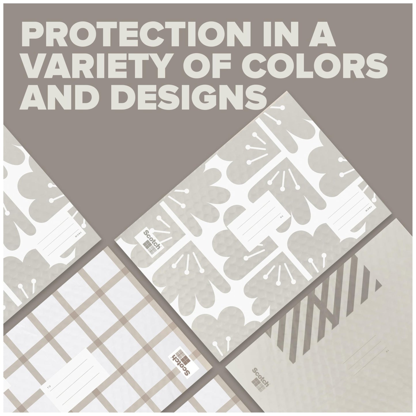 Scotch Poly Bubble Mailers, Assorted Taupe Designs, Size 5 Large, 10.5 in x 15 in, 12 Mailers