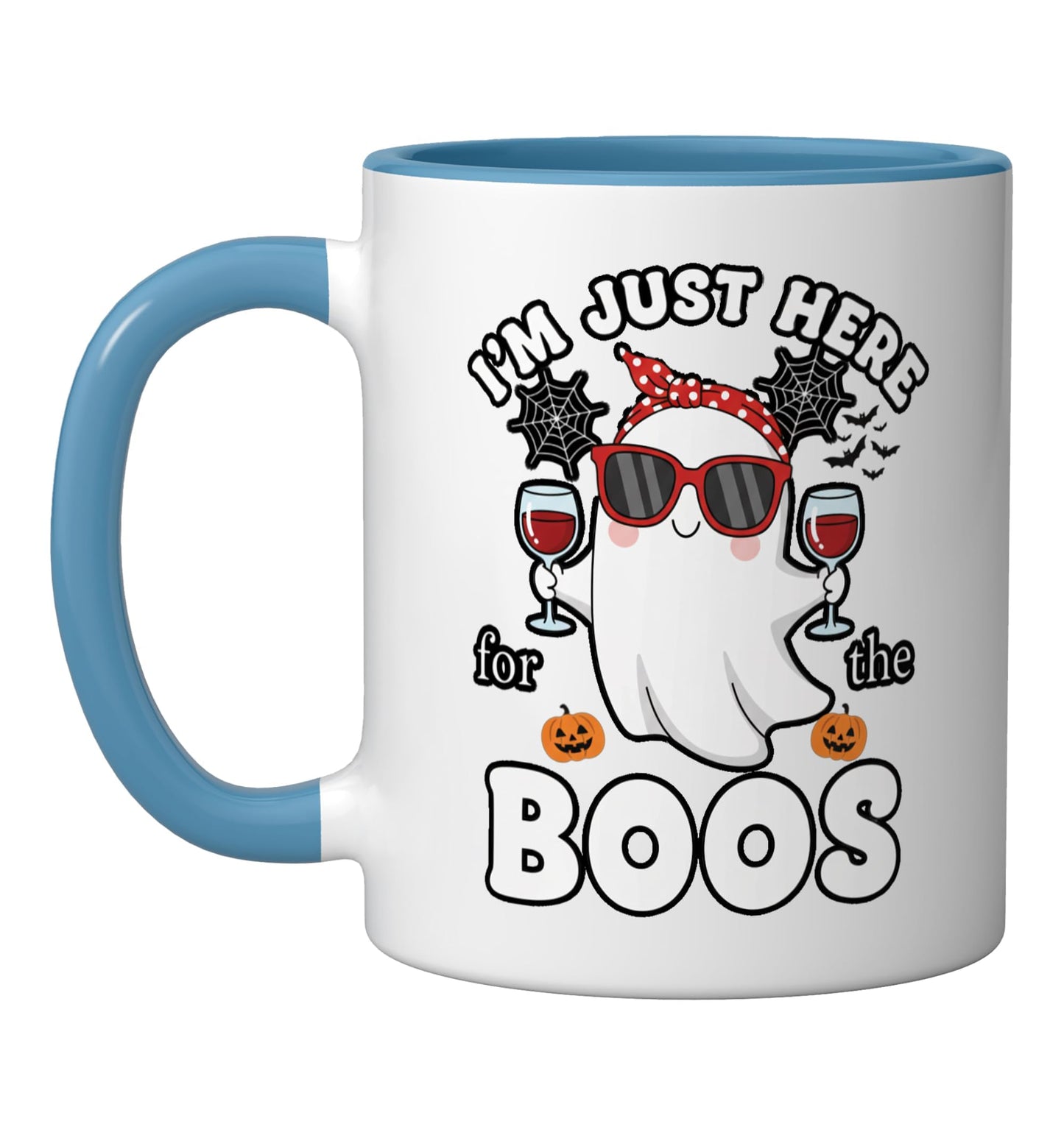 Halloween I'm Just Here The Boos Ghost Funny Ceramic Mug, Blue/White