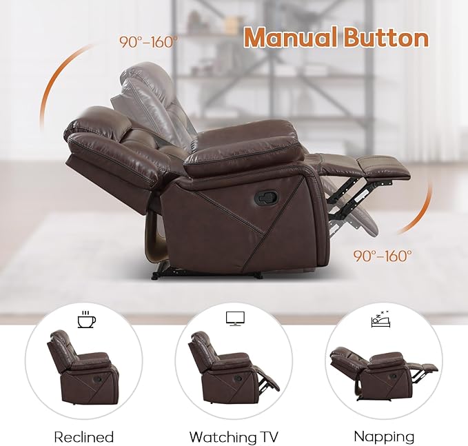 EBELLO Manual Faux Leather Loveseat Recliner, 2 Seat Reclining Sofa Chair