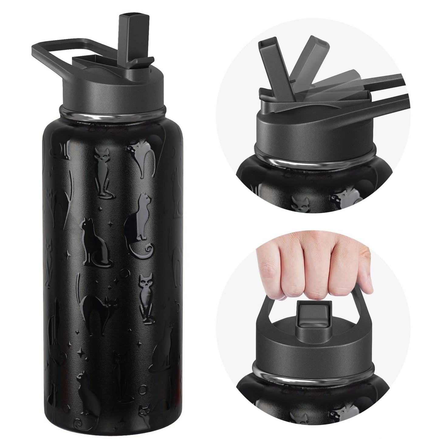bmxbsk 32 oz Halloween Tumbler 3d-Printed Black Cat Tumblers Insulated Water Bottle with Straws and Flip Lid Stainless Steel Goth Cup Spooky Gifts for Men Women