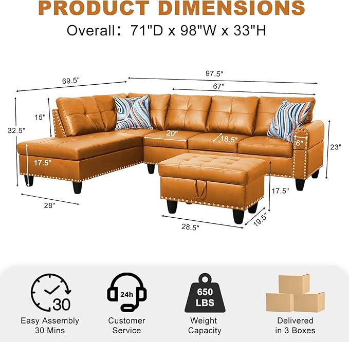 Wakefit Sectional Sofa Couch, Modern 4-Seaters Living Room Furniture Sets