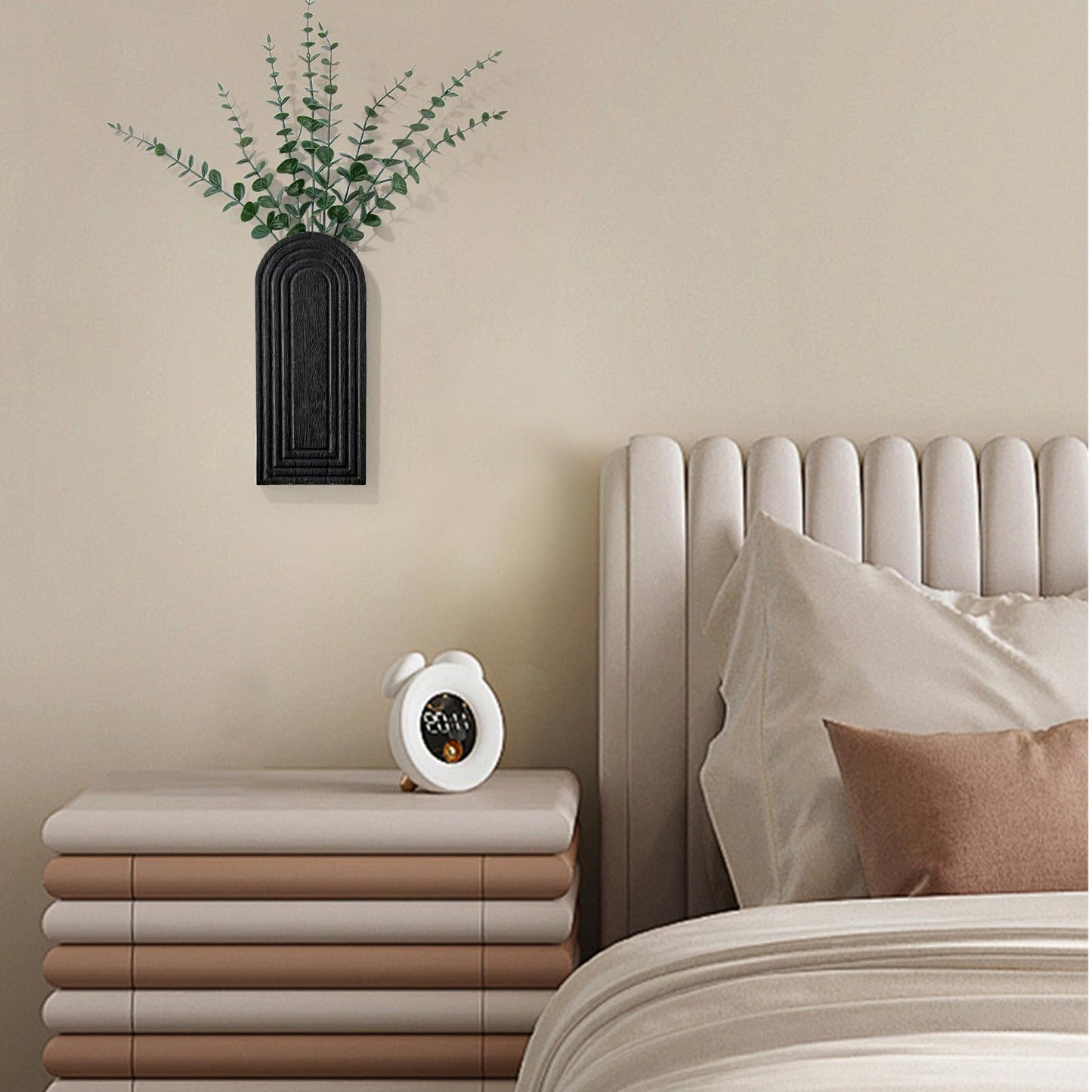 Wooden Wall Art Decor: Wall Vases for Indoor Artificial Plants & Flowers, Wood Wall Hanging Planters for Home Decor - Bathroom, Living Room, Bedroom, Patio (Black)