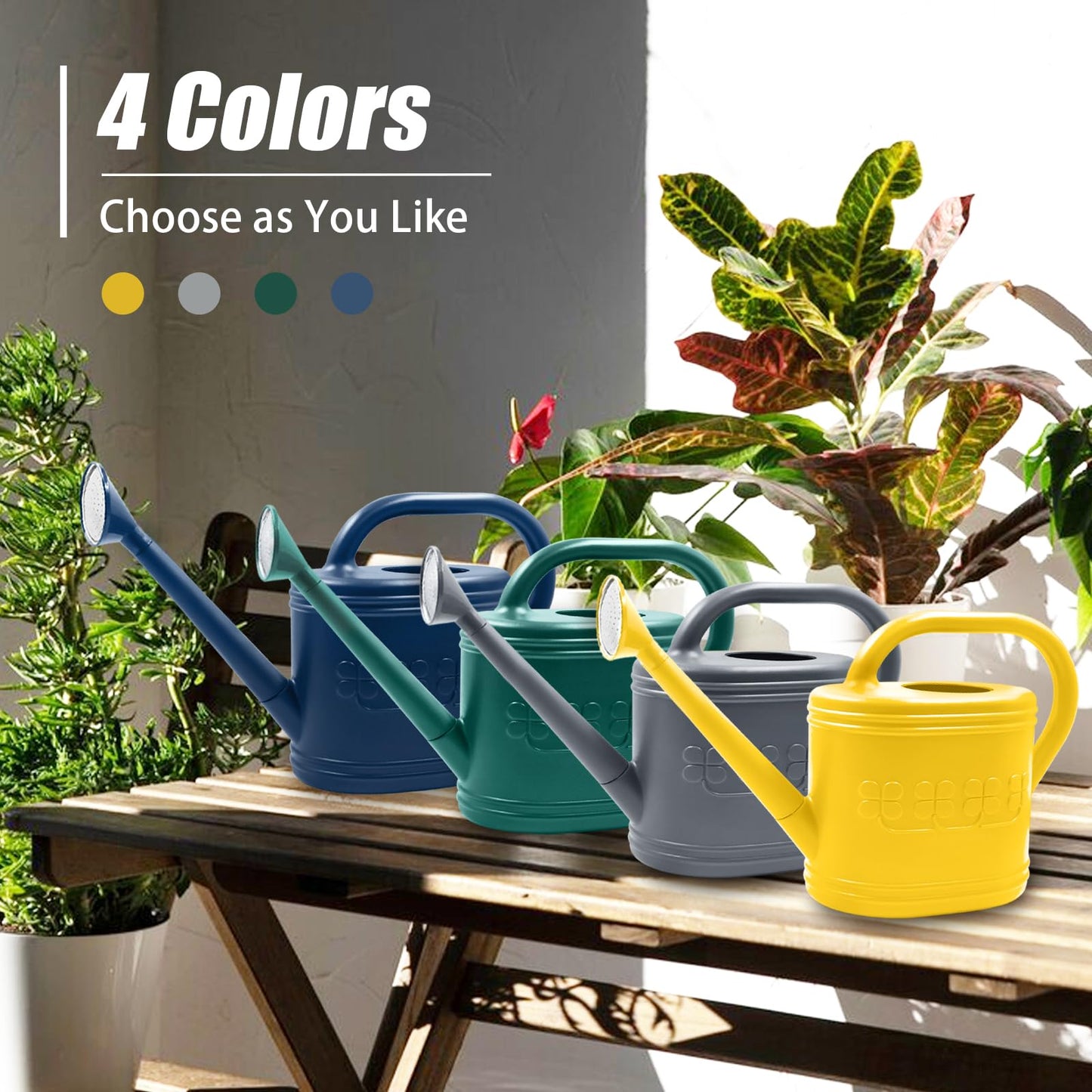 Watering Can for Indoor & Outdoor Plants, Plant Watering Can with Stainless Steel Shower Head, 1 Gallon Plastic Watering Can for Garden, Flowers, Vegetable, Greenhouse (Dark Green, 1 Gallon)