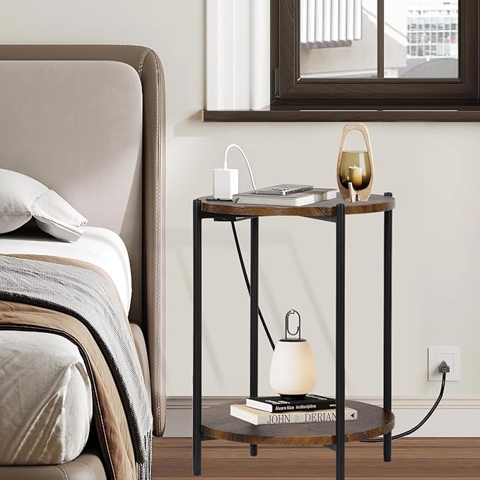 Gawicpy 2 Tier Round Side Table, Folding End Tables Coffee Table Simplistic