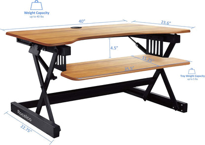 Rocelco 40" Large Height Adjustable Standing Desk Converter with Dual Monitor Stand BUNDLE - Quick Sit Stand Up Computer Workstation Riser - Retractable Keyboard Tray - Teak (R DADRT-40-DMS)