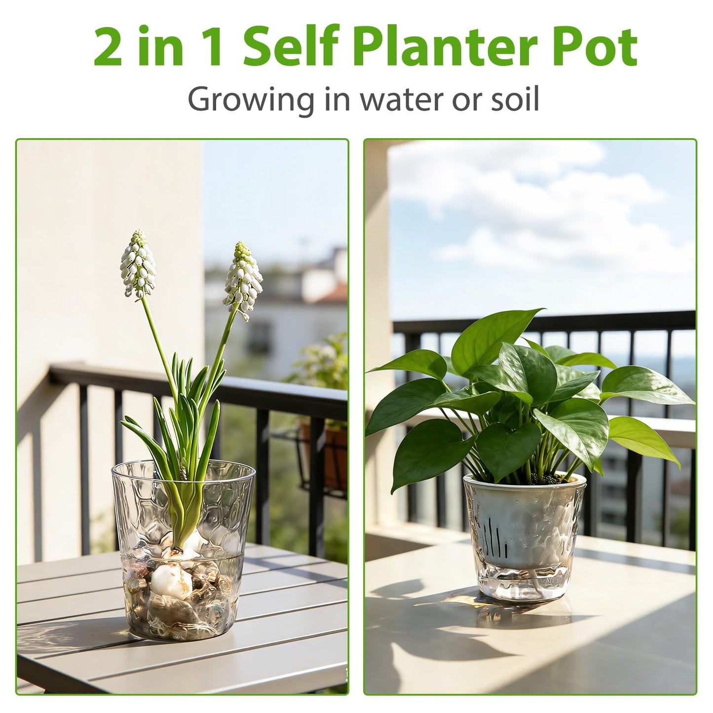 OFFKITSLY 4 Pack Self Watering Plant Pot, 6/4 Inch Plastic Self Watering Pots for Indoor Plants African Violet Pots Easy Plant Self Watering Pot with Wick Rope for Plants Flowers