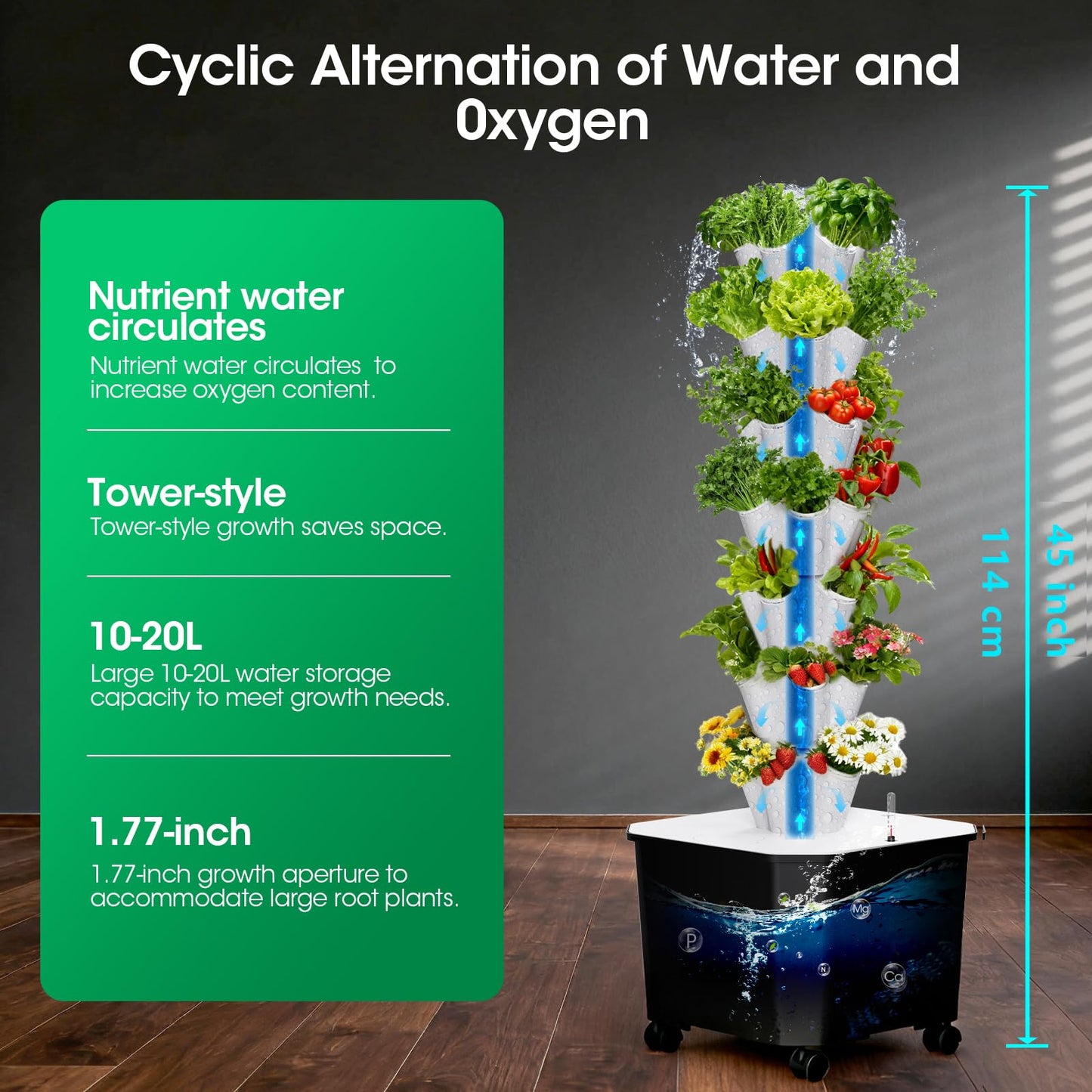 Vertical Hydroponic Tower,7Layer 35 Pods Tower Garden Growing System with 12V Water Pump& 24h Smart Timer,BPA-Free Modular Indoor/Outdoor for Hydroponic Gardening Lovers Planting Vegetables.45inch