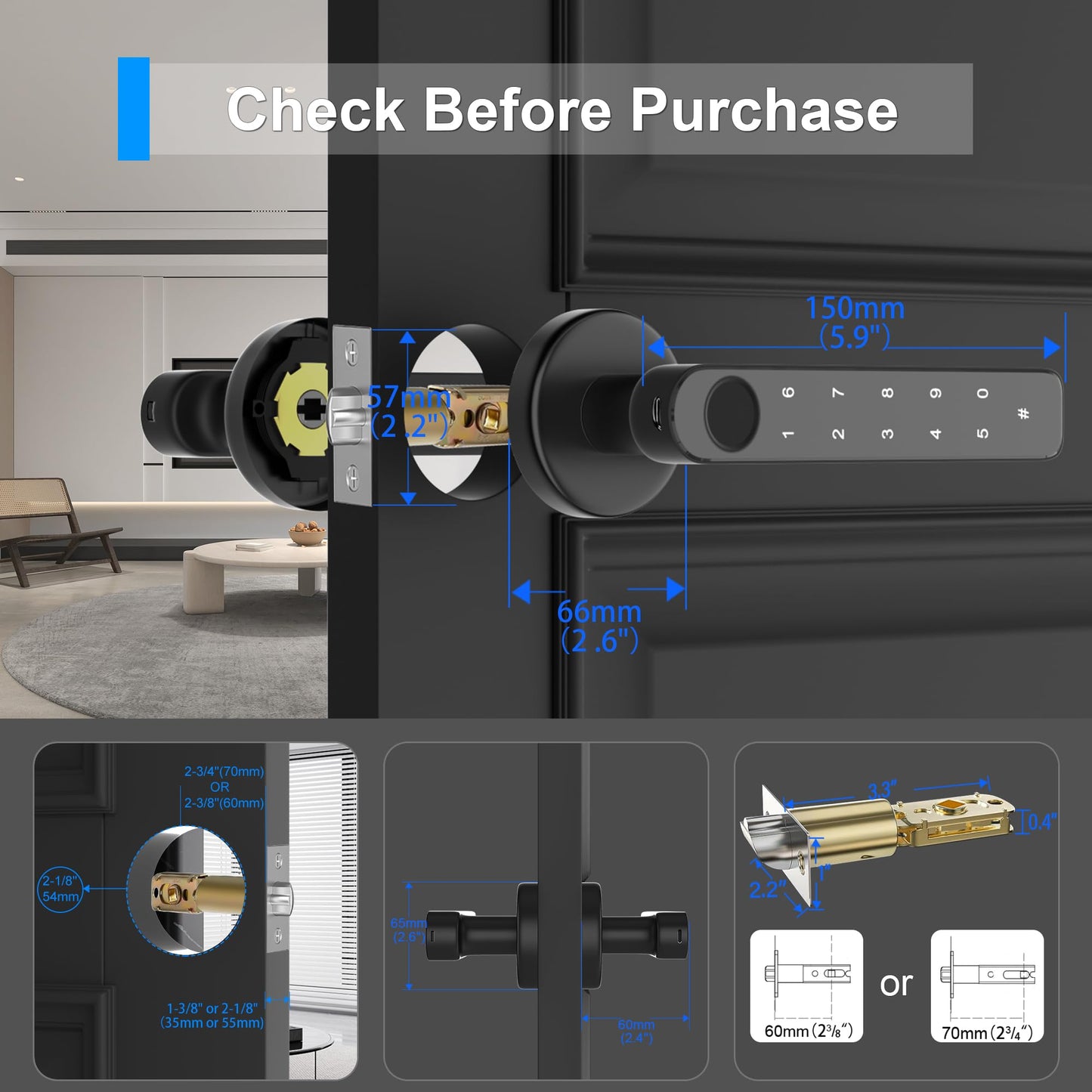 HEIXSMT Fingerprint Door knob, Fingerprint Door Lock with Code,Keyfob Card,Bluetooth,Key,Biometric Smart Lock for Home Bedroom Apartment