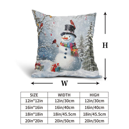 Evlaschin Snowman Pillow Covers Set of 2 Winter Snowflakes Birds Christmas Decorative Throw Couch Pillowcases Cotton Linen Double Sided 20x20 Inches Xmas Trees Holiday Indoor Outdoor Cuchion Covers