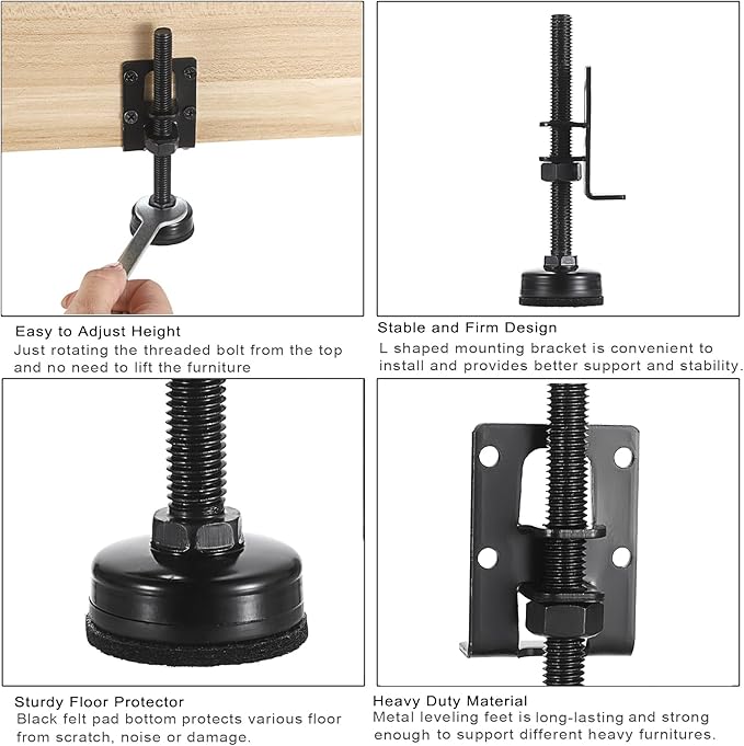 OwnMy 4 Packs Adjustable Furniture Leveling Feets L Shaped Furniture Levelers