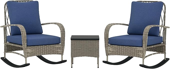 Outsunny 3 Piece Wicker Patio Furniture Set, PE Rattan Rocking Chairs