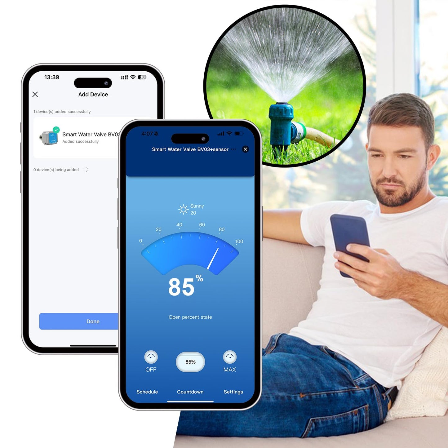 DN20 Smart Water Valve 3/4 Inch Smart Water Management System WiFi Remote Control Faucet Timer for Hose, Sprinkler Water Timer, Auto Watering for Plants , Home Water Protection Systems (DN20(3/4"))
