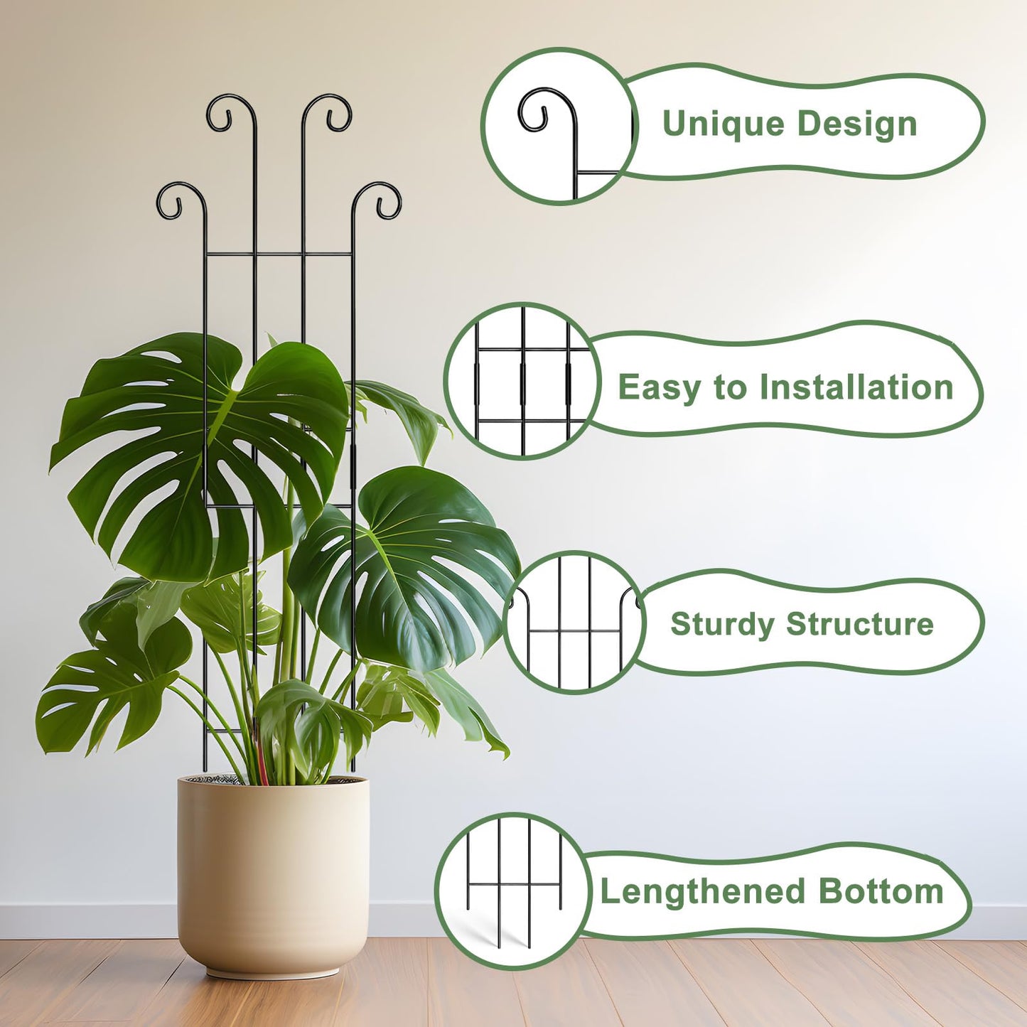 Coomin 32.6in Monstera Plant Support Stakes for Outdoor Plants, Garden Trellis for Climbing Plants, Metal Stakes for Potted Plants Pothos Plant Climber Support, 4P