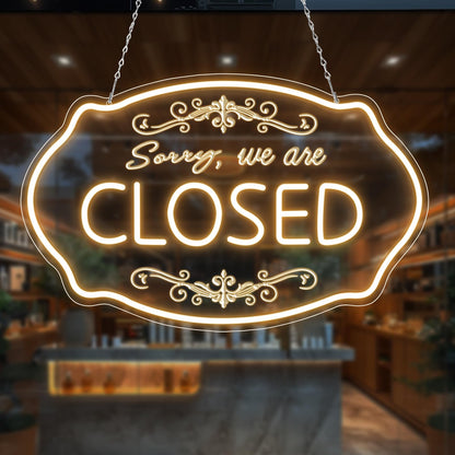 LED Neon Closed Sign for Business, 16.5x10'' Sorry We’re Closed Signs, Warm White Adjustable Brightness Neon Lights for Party, Bar, Salon, Stores, Hotel, Wall Decor, Clubs, office, Hotels