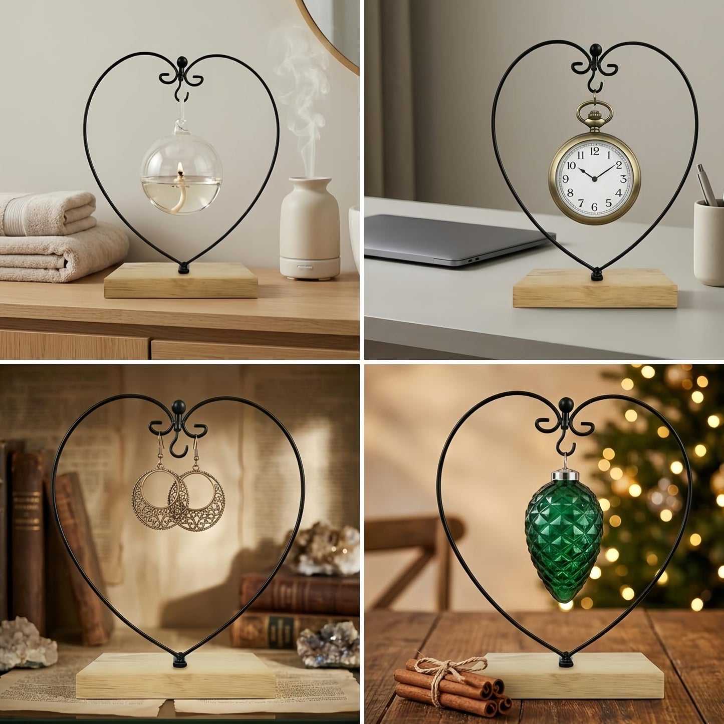 Aylbcz 11" Black Metal Ornament Stand Holder, Sturdy Iron Display Rack for Hanging Air Plant Terrarium Glass Globe Witch Ball, Home Holiday Christmas Decoration