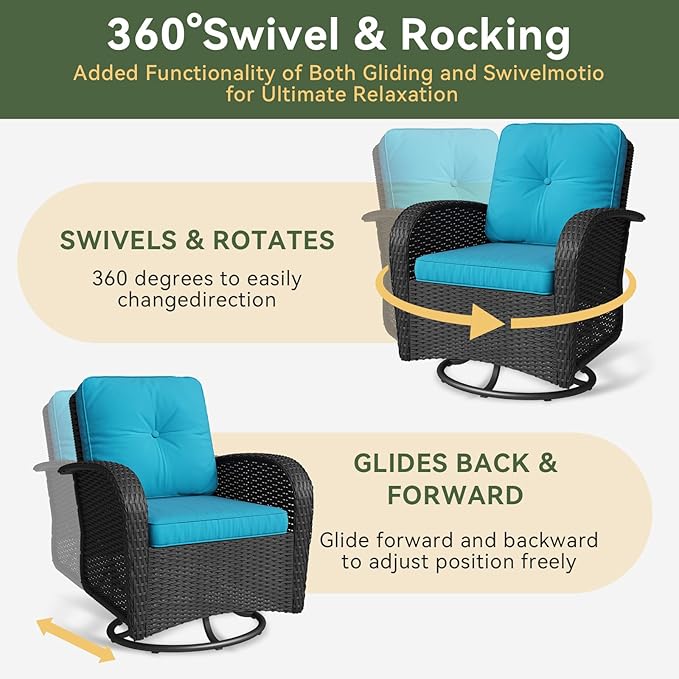 Aoxun 3 Pieces Patio Furniture Set, Patio Swivel Rocker Chairs Set of 2