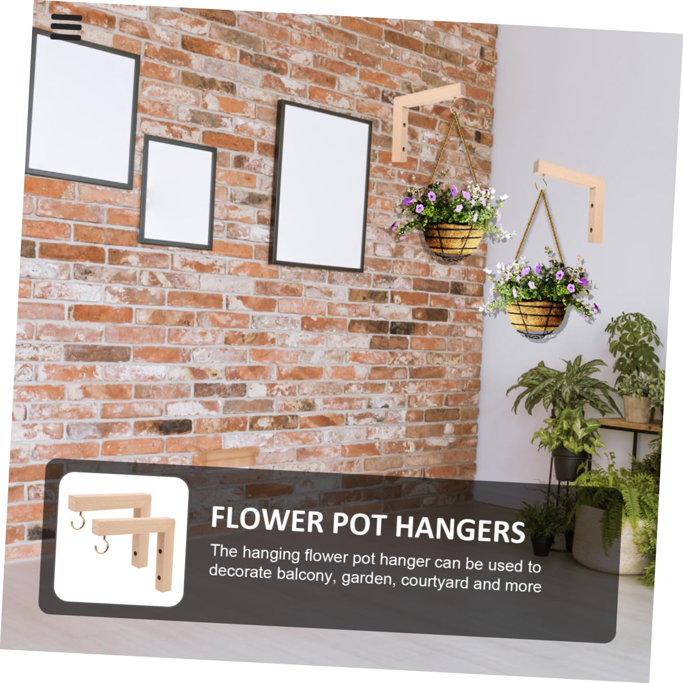 Happyyami 2pcs Wooden Wall Mount Plant Hangers Flowerpot Hanging Hooks for Outdoor Hanging Baskets Bird Feeders Wind Chimes Patio Garden
