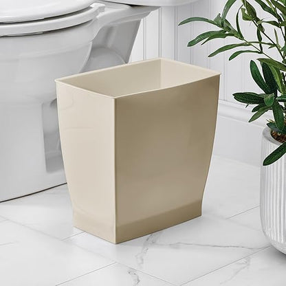 iDesign Small Plastic Bathroom Trash Can, Slim Rectangle Garbage Bin for Bedroom, Office, Dorm, 4-Pack, Brown