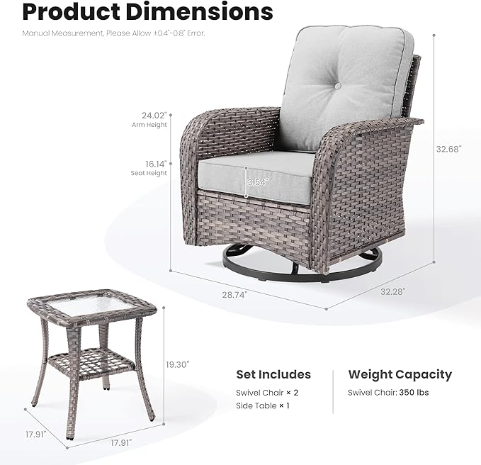 ovios 3-Piece Patio Furniture Set, Outdoor Wicker Sofa