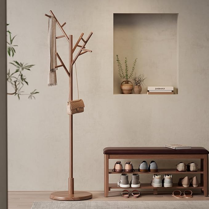 Muwuele Coat Rack, Solid Wood Coat Rack Freestanding