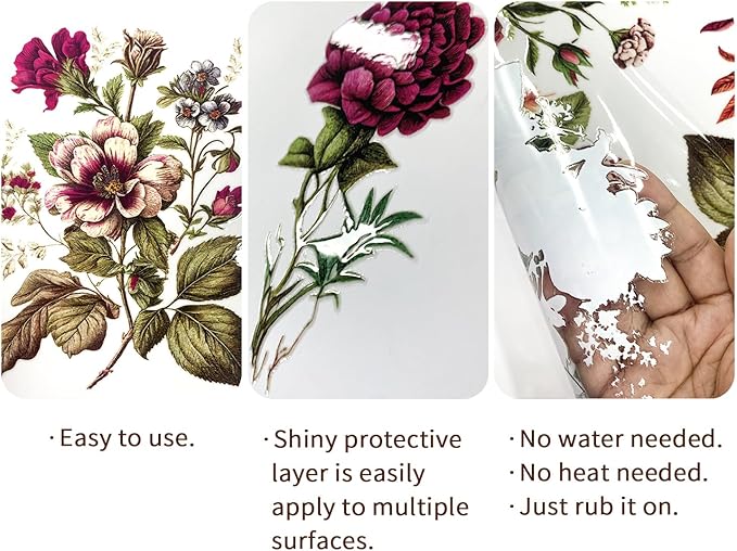 Floral Rub on Transfer for Furniture Vintage Large Flower UV DTF Transfer