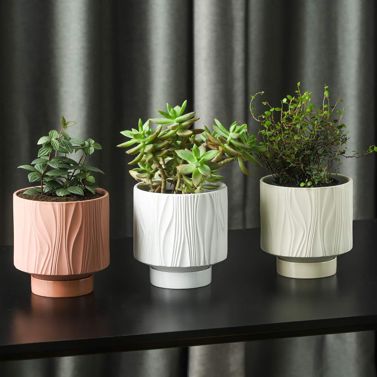 UBEE Ceramic Plant Pots for Indoor Plant, 5.5 inch Succulent Pot with Drainage Hole and Saucer, Flower Pot for Garden Home Desktop Office, Terracotta