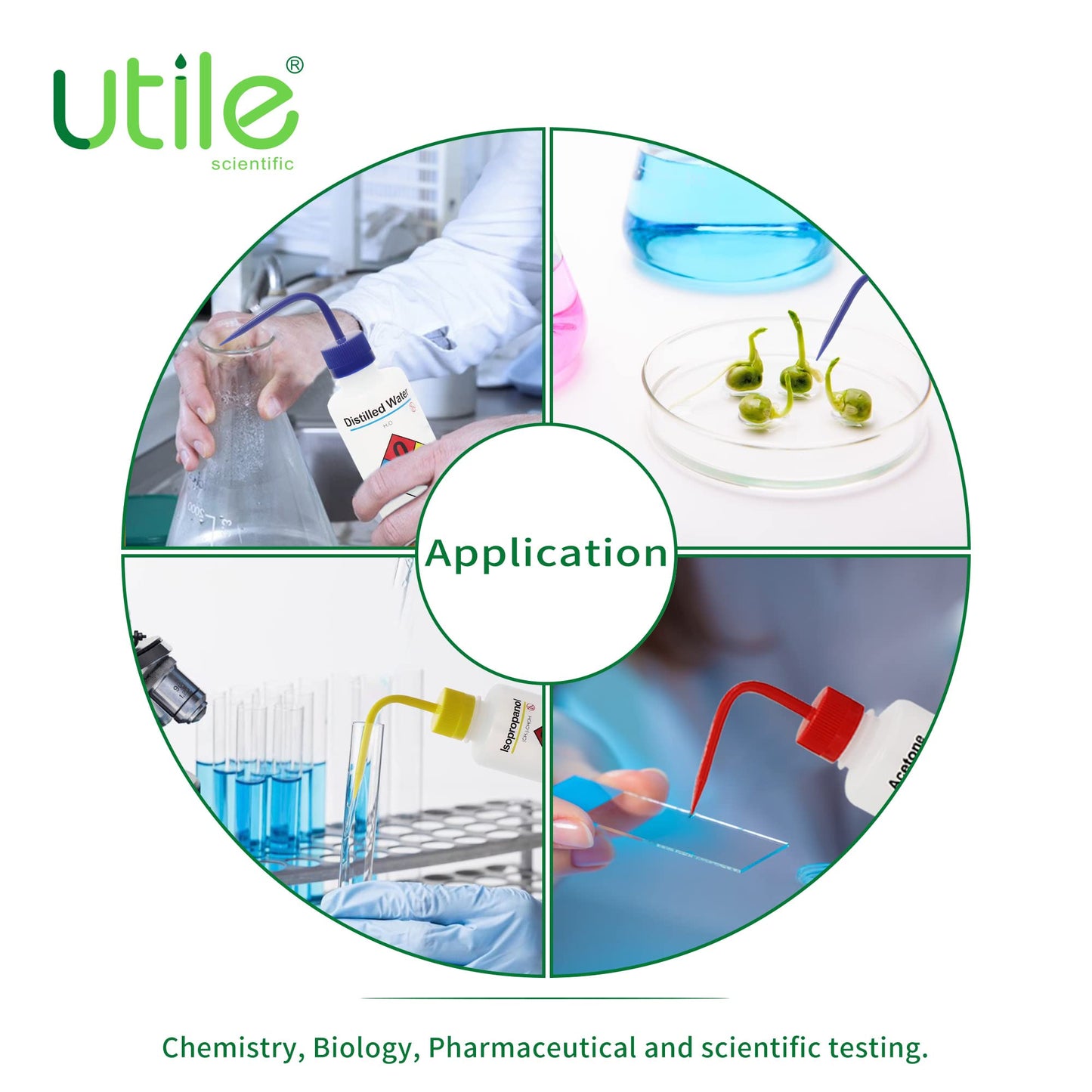 Utile 4pcs of Vol. 17oz (500ml) Acetone Wash Bottles, Narrow Mouth, Self-Venting Safety Squeeze Bottle, LDPE Material with PP Material Closure, 5511.0171.4