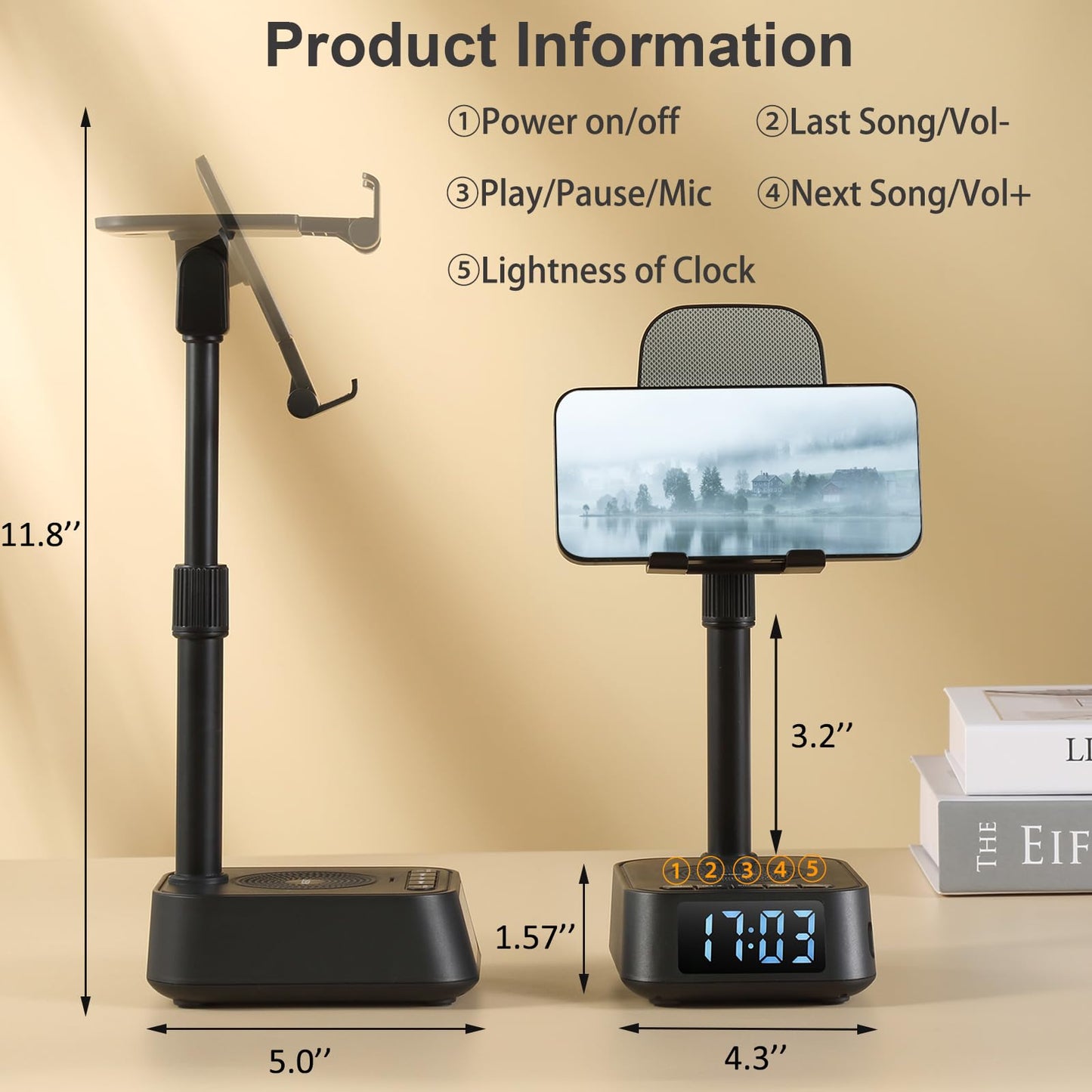 ASEAT Gifts for Men Women, Adjustable Phone Stand Bluetooth Speaker, Birthday Gifts Him Husband, Phone Holder for Kitchen Desk Bedroom, Cool Tech Gadget for Dad Mom Boyfriend, Christmas Ideal