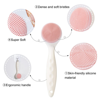 2 Pack Silicone Face Scrubber Exfoliating Brush, Manual Handheld Facial Cleansing Brush Blackhead Scrubber, Soft Bristles Waterproof for Face Skincare (Round-Pink)