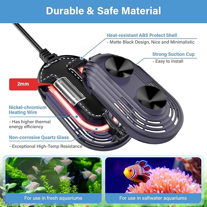 hygger Small Aquarium Heater, 15W Submersible Betta Fish Tank Heater with Adjustable Temperature External Controller, Turtle Heater with LED Display for up to 2.5 Gallon Tanks