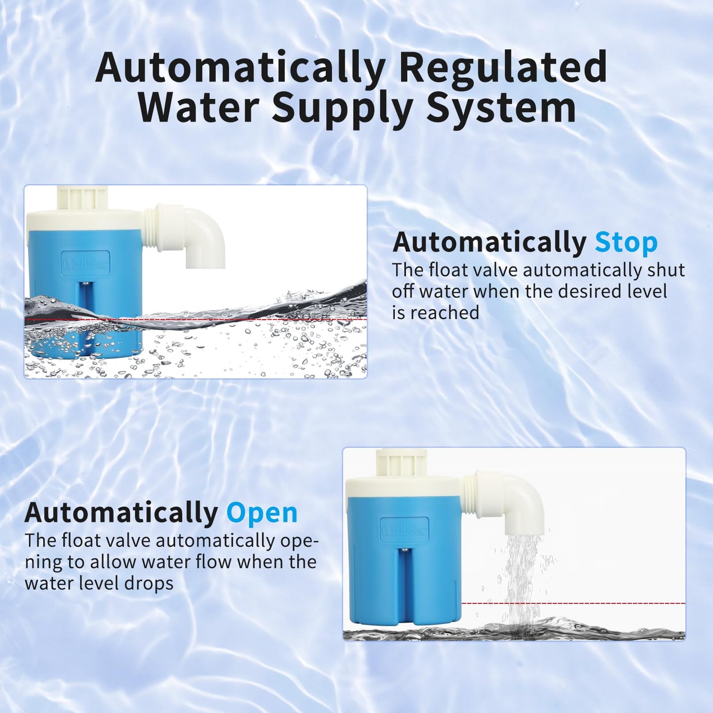 1" Top Inlet Automatic Water Level Float Valve, Auto Water Level Control Valve for Large Water Tank, Livestock Trough, Pool & Solar Auto Pot
