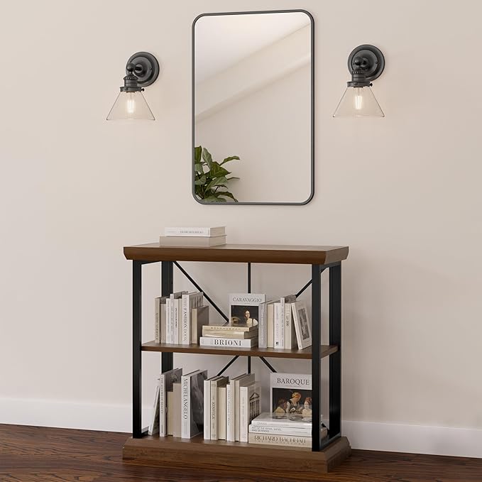 Leick Home Finnick Mixed Metal Bookshelf, 2 Shelves, Easy Assembly,