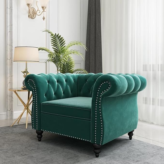 Mid-Century Sofa Chair, Velvet Accent Chair