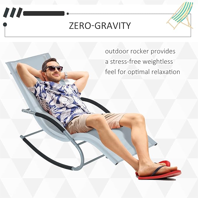 Outsunny Zero Gravity Rocking Chair Outdoor Chaise Lounge Chair Recliner Rocker