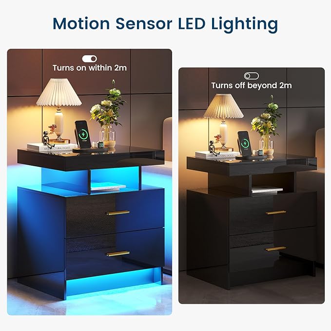 HNEBC Auto LED Nightstand with Wireless Charging Station & USB Ports, High