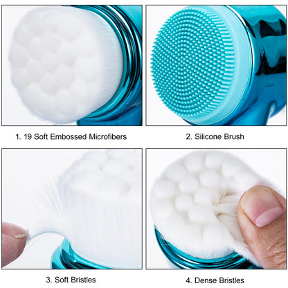 Face Brush 2 in 1, Facial Cleansing Exfoliating Scrubber Brush, Silicone Double Side Manual Face Wash Scrub Brush with Soft Bamboo Charcoal Fiber for Deep Pore Cleansing, Massaging, Skin Care