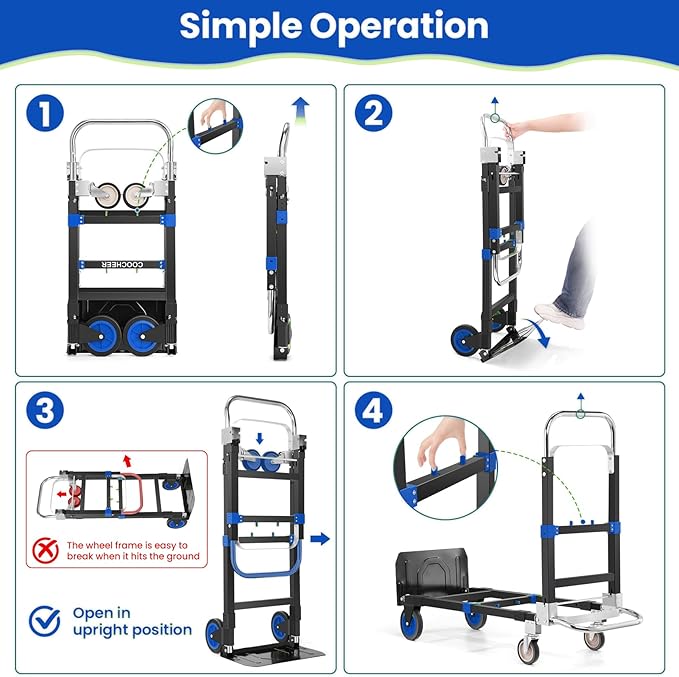 3-in-1 Folding Hand Trucks, 600Lbs Convertible Hand Truck Dolly, Heavy Duty