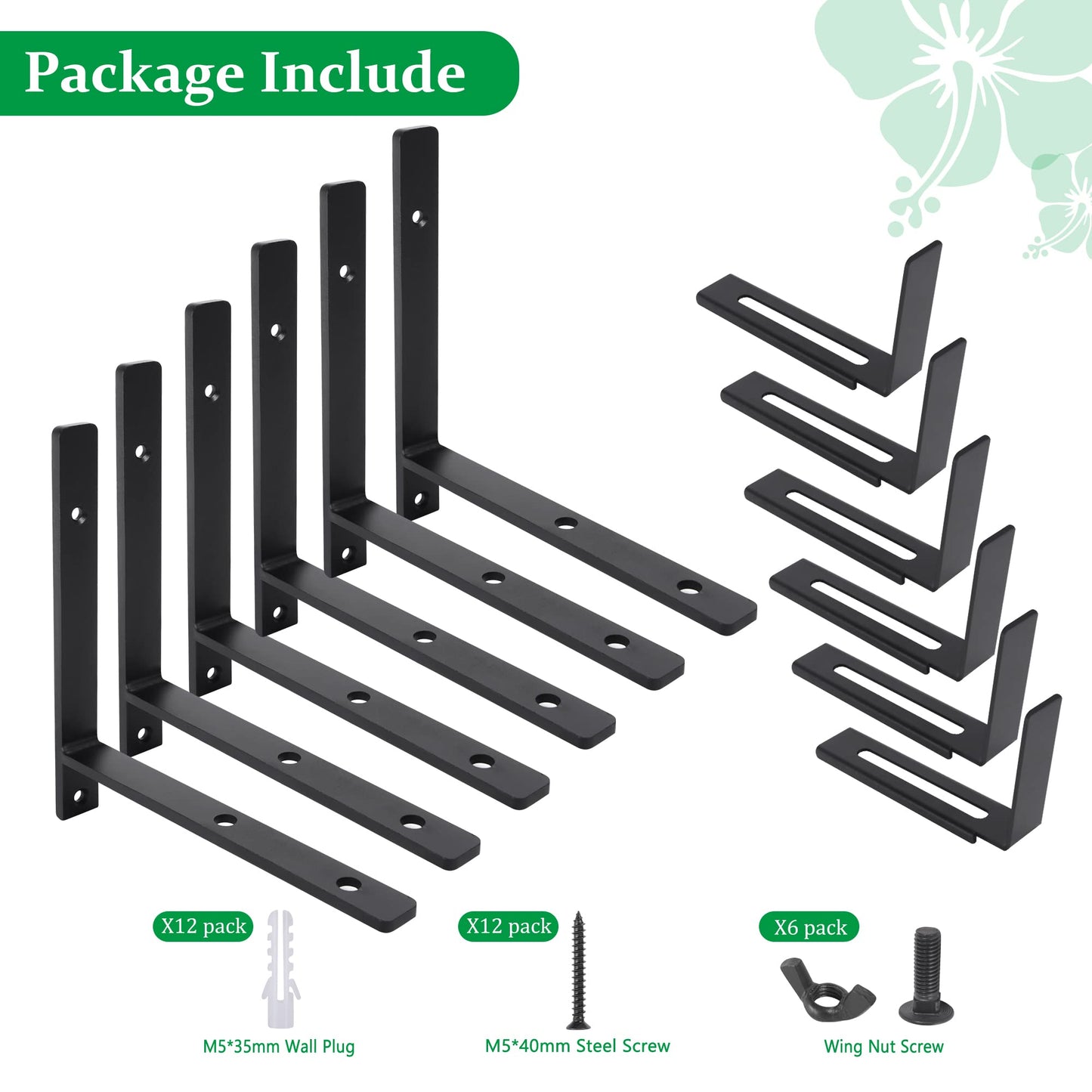 Maotong Adjustable Window Planter Box Brackets 6 Pack, Heavy Duty Wall Mount Flower Box Holder for Planter Box Depth (Front to Back) 6 to 12 Inches, Black