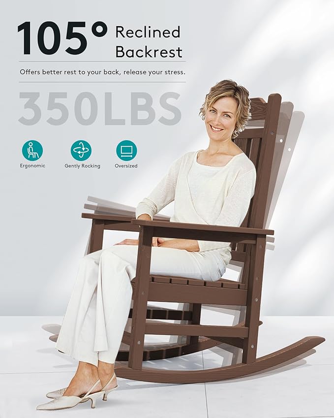 SERWALL Oversized Rocking Chair Set of 4 Outdoor, HDPE Outdoor Rocking Chair