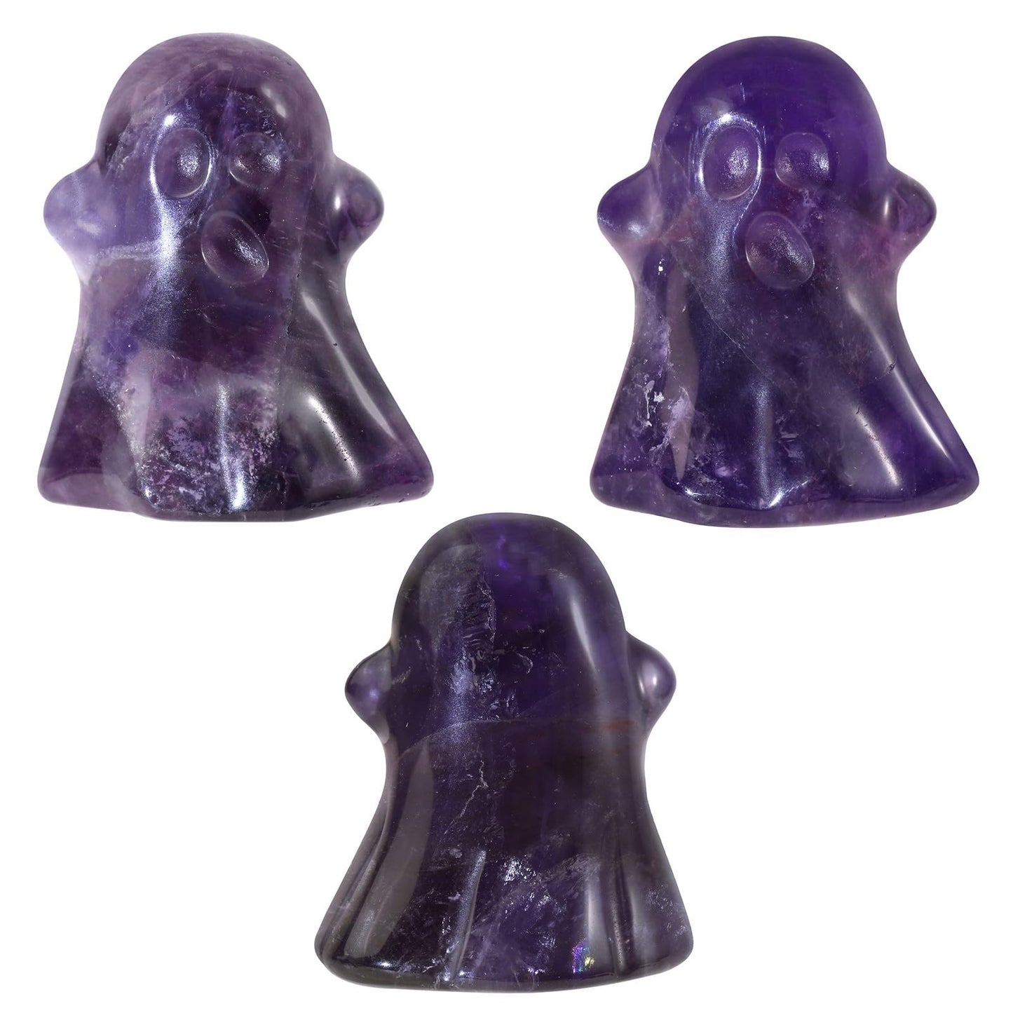 Amogeeli 1 Inch Natural Amethyst Ghost Figurine, Hand-Carved Stone Ghost Statue for Halloween Decoration