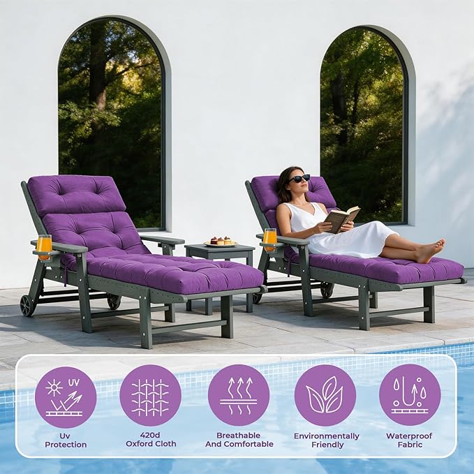 Chaise Lounge Cushion Outdoor, Waterproof Thick Patio Lounge Chair Cushion