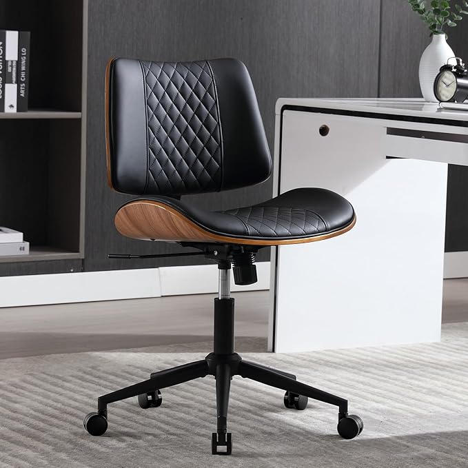 Home Office Chair No Arms with Wheels, Adjustable Height Small Desk Chair