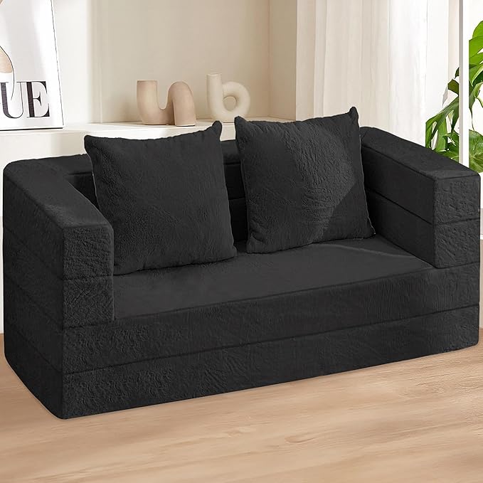 Futon Sofa Bed with Pillow, 3-in-1 Sleeper Sofa Bed with Removable Cover