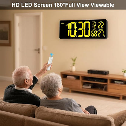 17.3"Large Digital Wall Clock 15 Color Modes Display 8 Color Night Light | Large Number, Elderly-Friendly, Auto-Dimming/DST, Wall Mounted for Home Garage Gym Classroom Office,Gift for Senior Mom Dad
