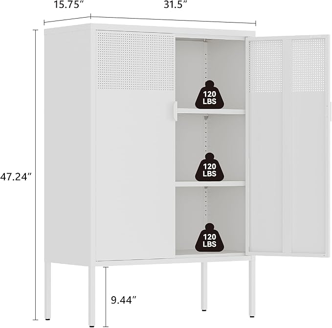Metal Storage Cabinet, 2 Door TV Stand, Metal Mesh Accent Cabinet, Magnetic